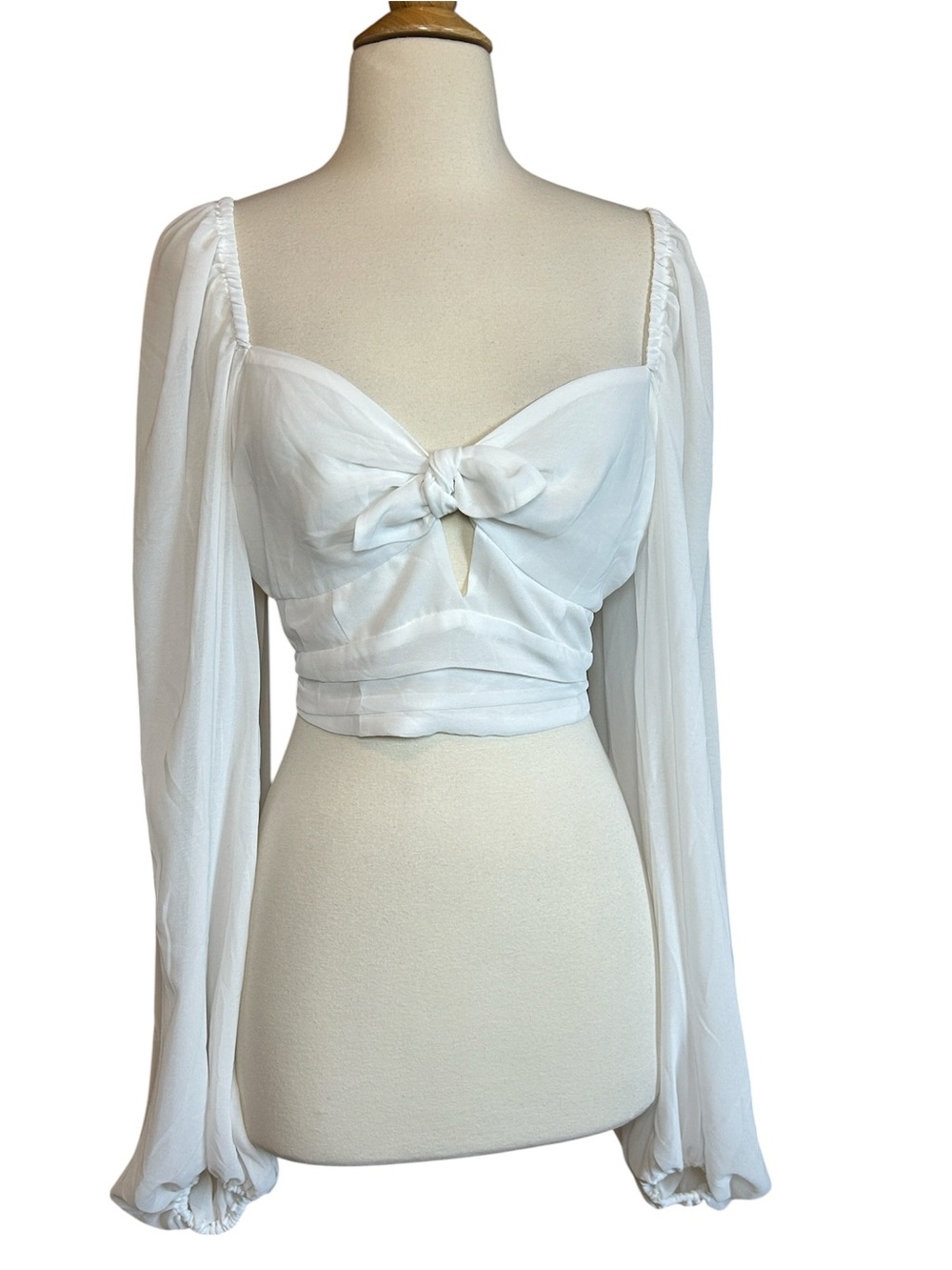FOR LOVE & LEMONS trisha crop top in white balloon long sleeve size L - Picture 2 of 16